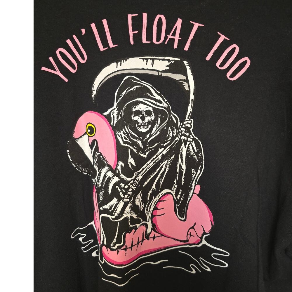 Black Grim Reaper Flamingo You'll Float Too Shirt Retrofit Mens XL NWOT NEW